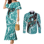 Brisbane Heat Couples Matching Mermaid Dress and Long Sleeve Button Shirt Flaming Lightning Storm Geometric Sports Mascot Art