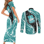 Brisbane Heat Couples Matching Short Sleeve Bodycon Dress and Long Sleeve Button Shirt Flaming Lightning Storm Geometric Sports Mascot Art
