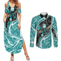 Brisbane Heat Couples Matching Summer Maxi Dress and Long Sleeve Button Shirt Flaming Lightning Storm Geometric Sports Mascot Art