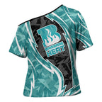 Brisbane Heat Cross Shoulder Shirt Flaming Lightning Storm Geometric Sports Mascot Art