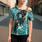Brisbane Heat Cross Shoulder Shirt Flaming Lightning Storm Geometric Sports Mascot Art