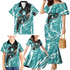 Brisbane Heat Family Matching Mermaid Dress and Hawaiian Shirt Flaming Lightning Storm Geometric Sports Mascot Art