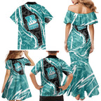 Brisbane Heat Family Matching Mermaid Dress and Hawaiian Shirt Flaming Lightning Storm Geometric Sports Mascot Art