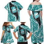 Brisbane Heat Family Matching Off Shoulder Maxi Dress and Hawaiian Shirt Flaming Lightning Storm Geometric Sports Mascot Art