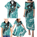 Brisbane Heat Family Matching Puletasi and Hawaiian Shirt Flaming Lightning Storm Geometric Sports Mascot Art