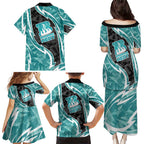 Brisbane Heat Family Matching Puletasi and Hawaiian Shirt Flaming Lightning Storm Geometric Sports Mascot Art