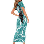Brisbane Heat Family Matching Short Sleeve Bodycon Dress and Hawaiian Shirt Flaming Lightning Storm Geometric Sports Mascot Art