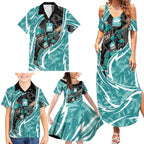 Brisbane Heat Family Matching Summer Maxi Dress and Hawaiian Shirt Flaming Lightning Storm Geometric Sports Mascot Art