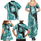 Brisbane Heat Family Matching Summer Maxi Dress and Hawaiian Shirt Flaming Lightning Storm Geometric Sports Mascot Art