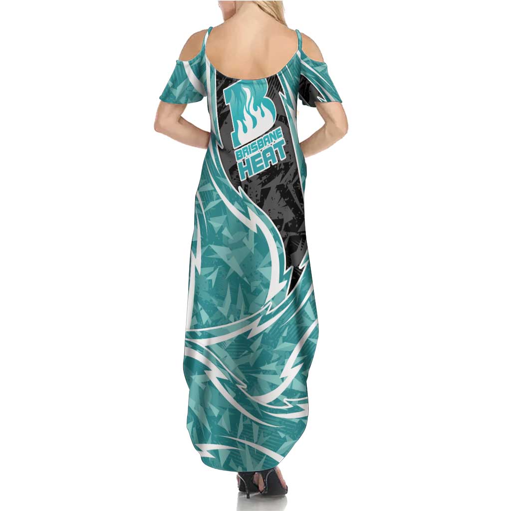 Brisbane Heat Family Matching Summer Maxi Dress and Hawaiian Shirt Flaming Lightning Storm Geometric Sports Mascot Art