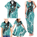 Brisbane Heat Family Matching Tank Maxi Dress and Hawaiian Shirt Flaming Lightning Storm Geometric Sports Mascot Art