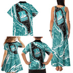Brisbane Heat Family Matching Tank Maxi Dress and Hawaiian Shirt Flaming Lightning Storm Geometric Sports Mascot Art