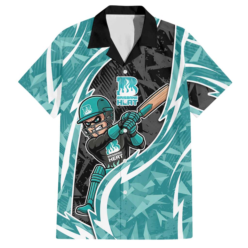Brisbane Heat Hawaiian Shirt Flaming Lightning Storm Geometric Sports Mascot Art