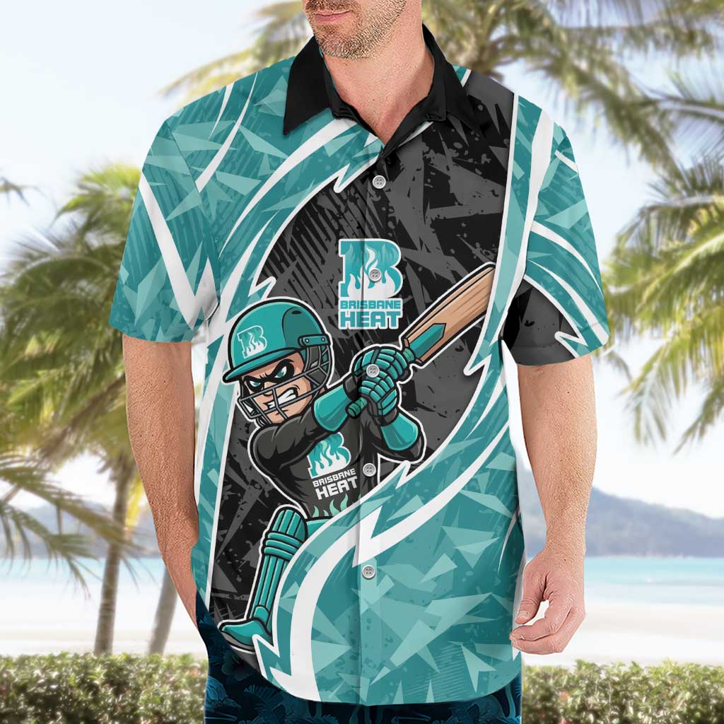 Brisbane Heat Hawaiian Shirt Flaming Lightning Storm Geometric Sports Mascot Art