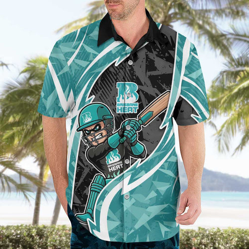 Brisbane Heat Hawaiian Shirt Flaming Lightning Storm Geometric Sports Mascot Art