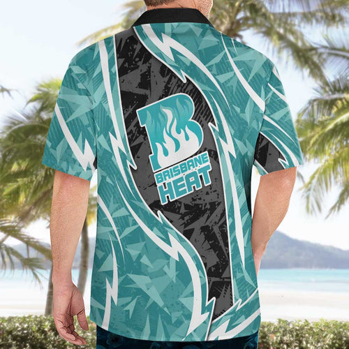 Brisbane Heat Hawaiian Shirt Flaming Lightning Storm Geometric Sports Mascot Art