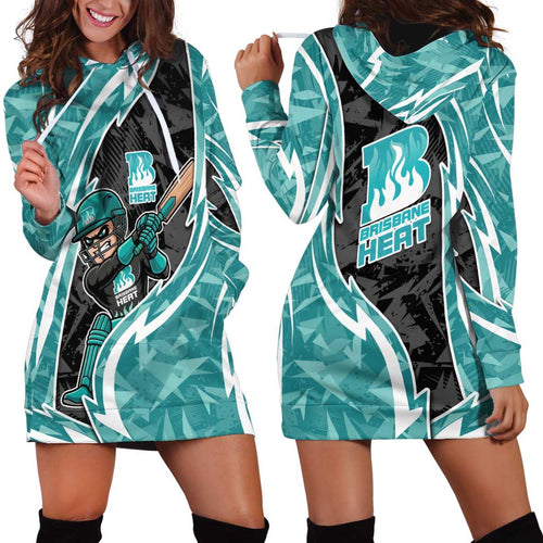 Brisbane Heat Hoodie Dress Flaming Lightning Storm Geometric Sports Mascot Art
