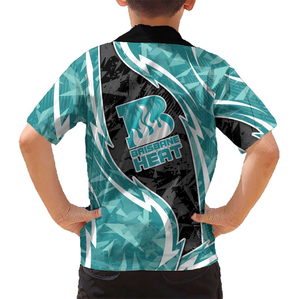 Brisbane Heat Kid Hawaiian Shirt Flaming Lightning Storm Geometric Sports Mascot Art