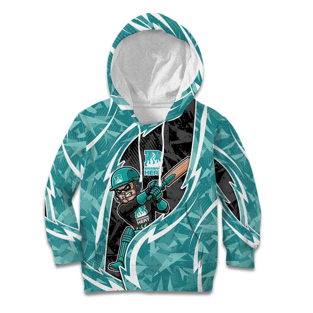 Brisbane Heat Kid Hoodie Flaming Lightning Storm Geometric Sports Mascot Art