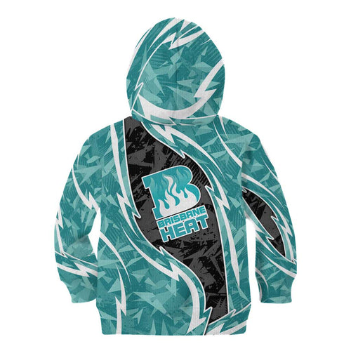 Brisbane Heat Kid Hoodie Flaming Lightning Storm Geometric Sports Mascot Art