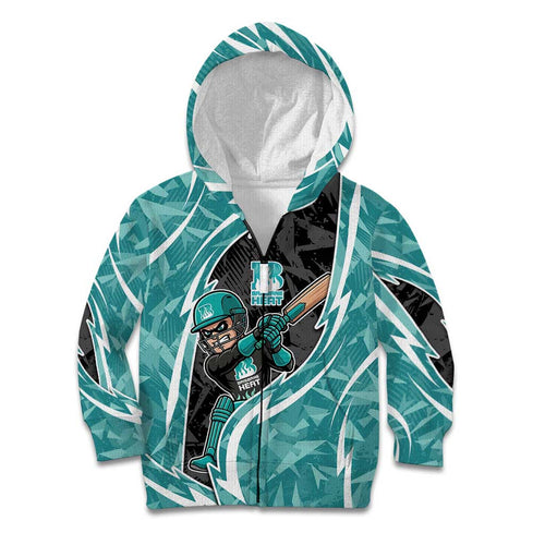 Brisbane Heat Kid Hoodie Flaming Lightning Storm Geometric Sports Mascot Art