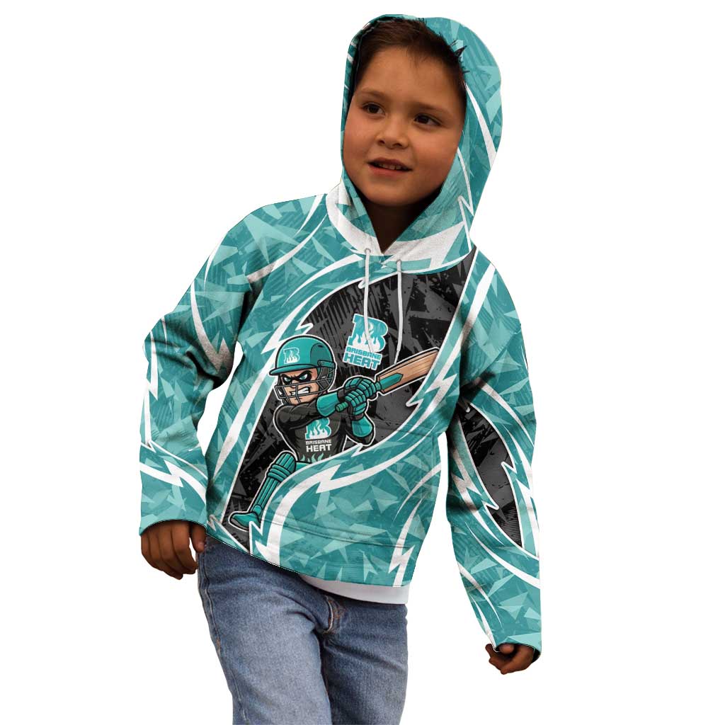 Brisbane Heat Kid Hoodie Flaming Lightning Storm Geometric Sports Mascot Art