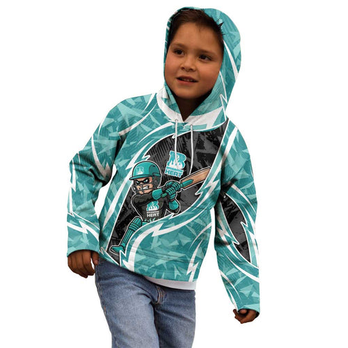 Brisbane Heat Kid Hoodie Flaming Lightning Storm Geometric Sports Mascot Art