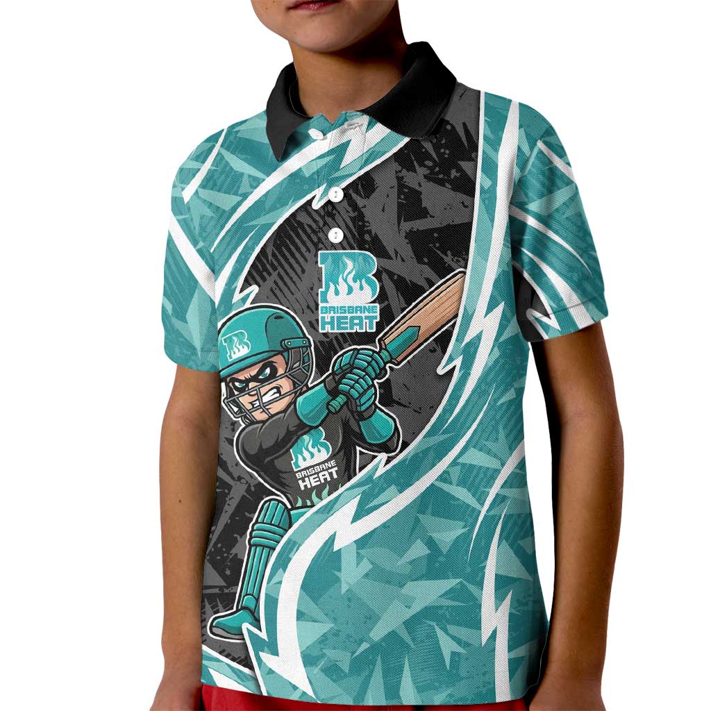 Brisbane Heat Kid Polo Shirt Flaming Lightning Storm Geometric Sports Mascot Art