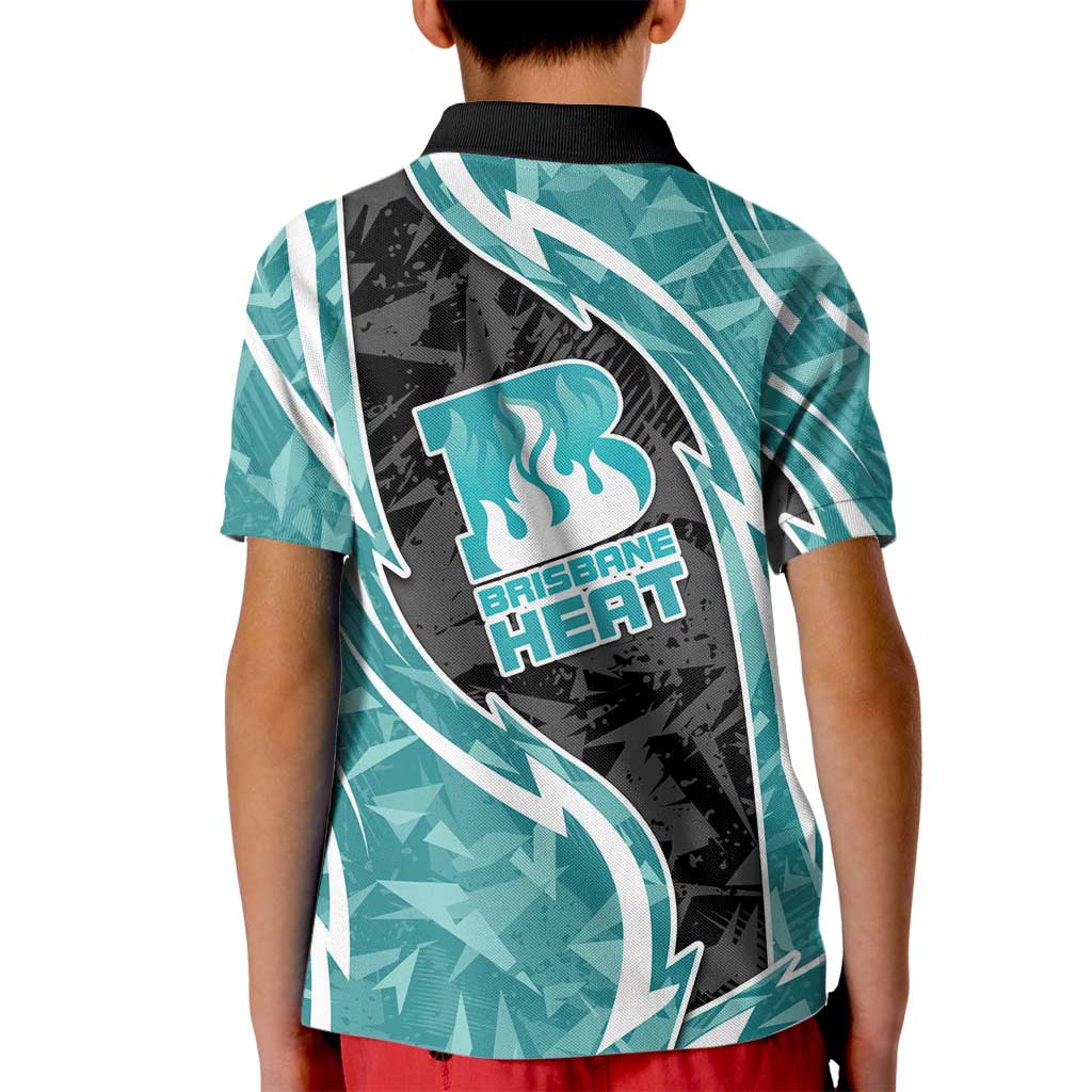 Brisbane Heat Kid Polo Shirt Flaming Lightning Storm Geometric Sports Mascot Art