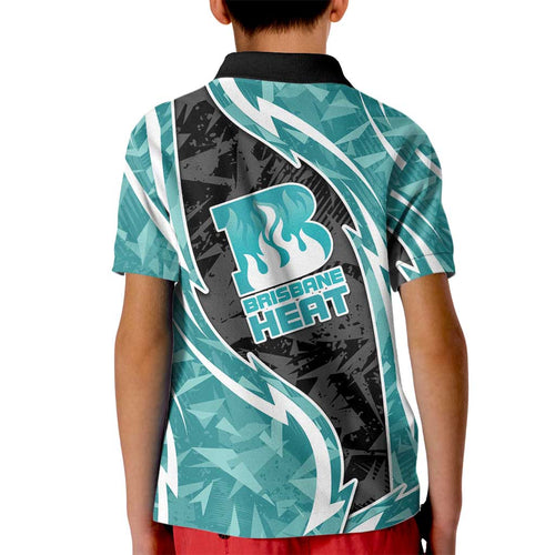 Brisbane Heat Kid Polo Shirt Flaming Lightning Storm Geometric Sports Mascot Art