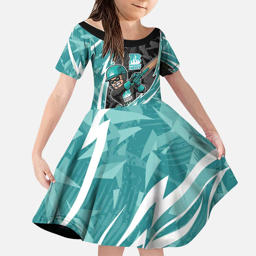 Brisbane Heat Kid Short Sleeve Dress Flaming Lightning Storm Geometric Sports Mascot Art