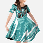 Brisbane Heat Kid Short Sleeve Dress Flaming Lightning Storm Geometric Sports Mascot Art