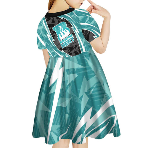 Brisbane Heat Kid Short Sleeve Dress Flaming Lightning Storm Geometric Sports Mascot Art