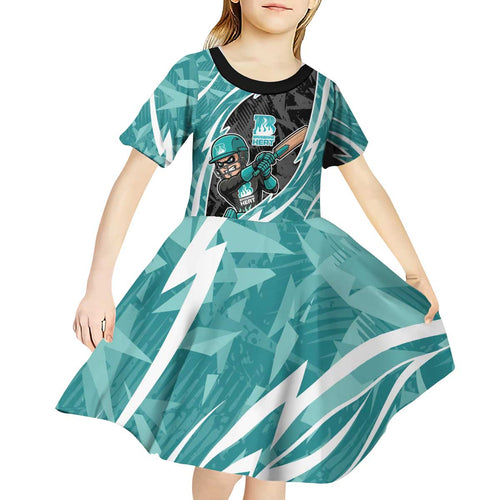 Brisbane Heat Kid Short Sleeve Dress Flaming Lightning Storm Geometric Sports Mascot Art