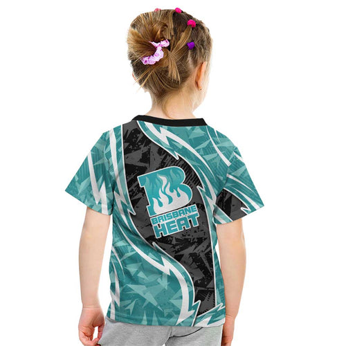 Brisbane Heat Kid T Shirt Flaming Lightning Storm Geometric Sports Mascot Art