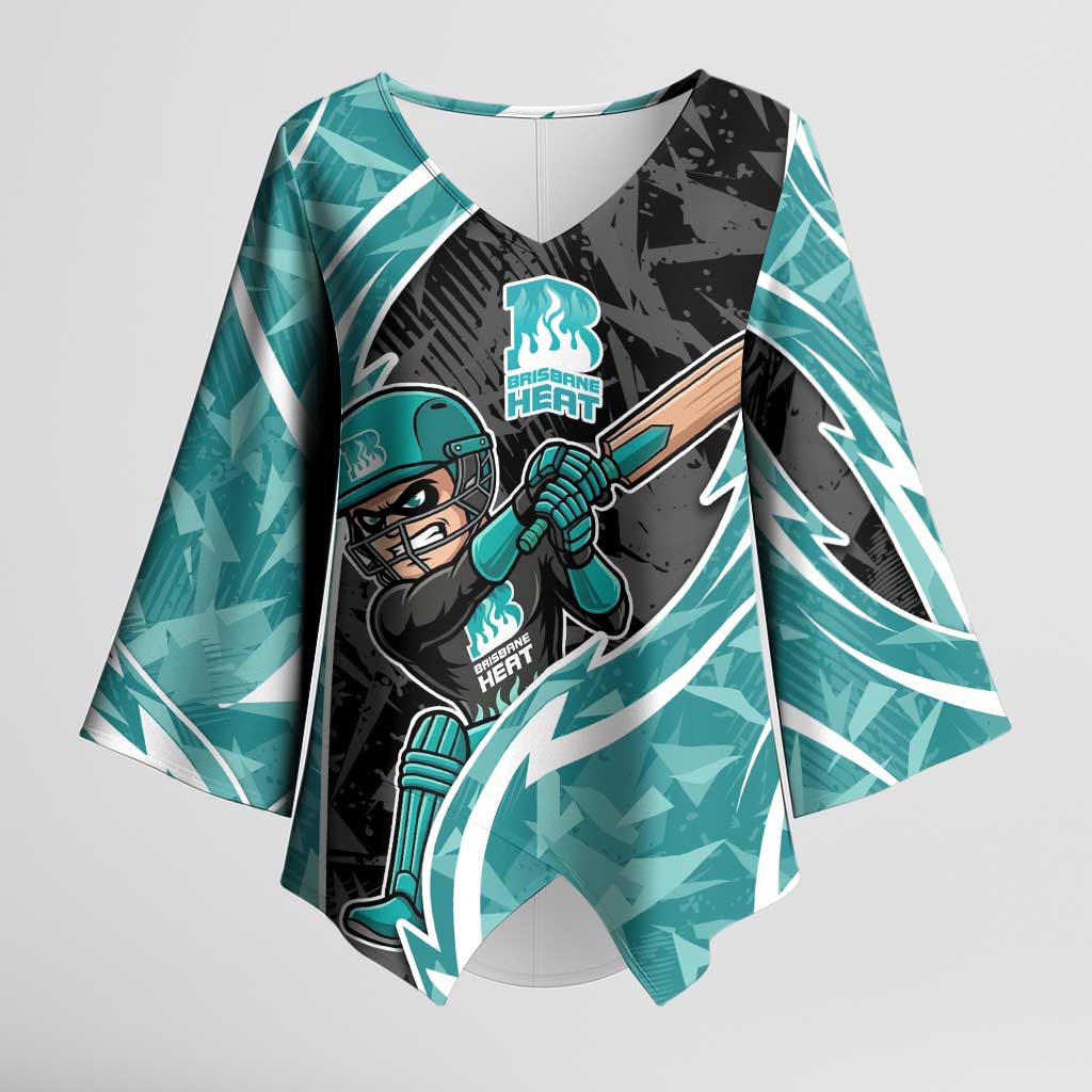 Brisbane Heat Kimono Sleeve Blouse Flaming Lightning Storm Geometric Sports Mascot Art