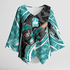 Brisbane Heat Kimono Sleeve Blouse Flaming Lightning Storm Geometric Sports Mascot Art