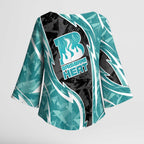 Brisbane Heat Kimono Sleeve Blouse Flaming Lightning Storm Geometric Sports Mascot Art