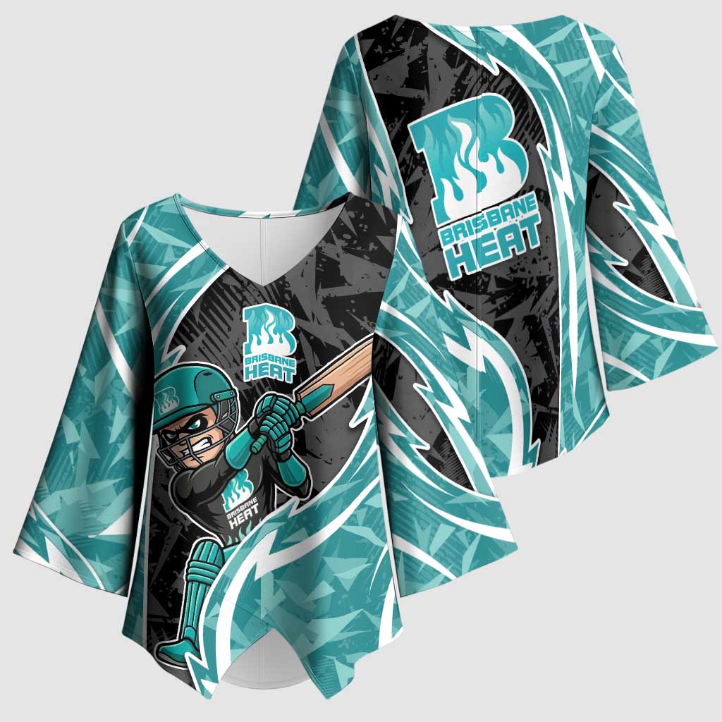 Brisbane Heat Kimono Sleeve Blouse Flaming Lightning Storm Geometric Sports Mascot Art