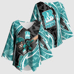 Brisbane Heat Kimono Sleeve Blouse Flaming Lightning Storm Geometric Sports Mascot Art