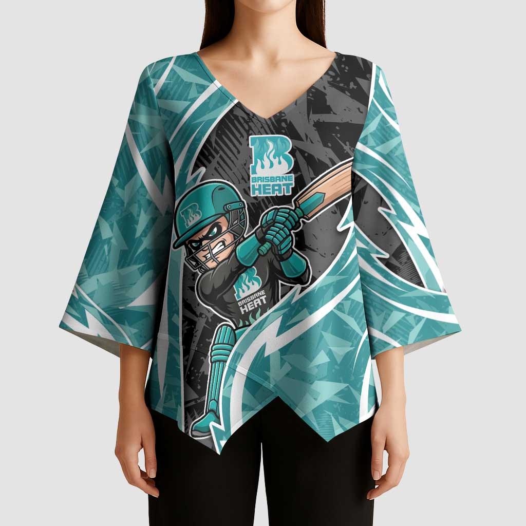 Brisbane Heat Kimono Sleeve Blouse Flaming Lightning Storm Geometric Sports Mascot Art