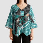 Brisbane Heat Kimono Sleeve Blouse Flaming Lightning Storm Geometric Sports Mascot Art