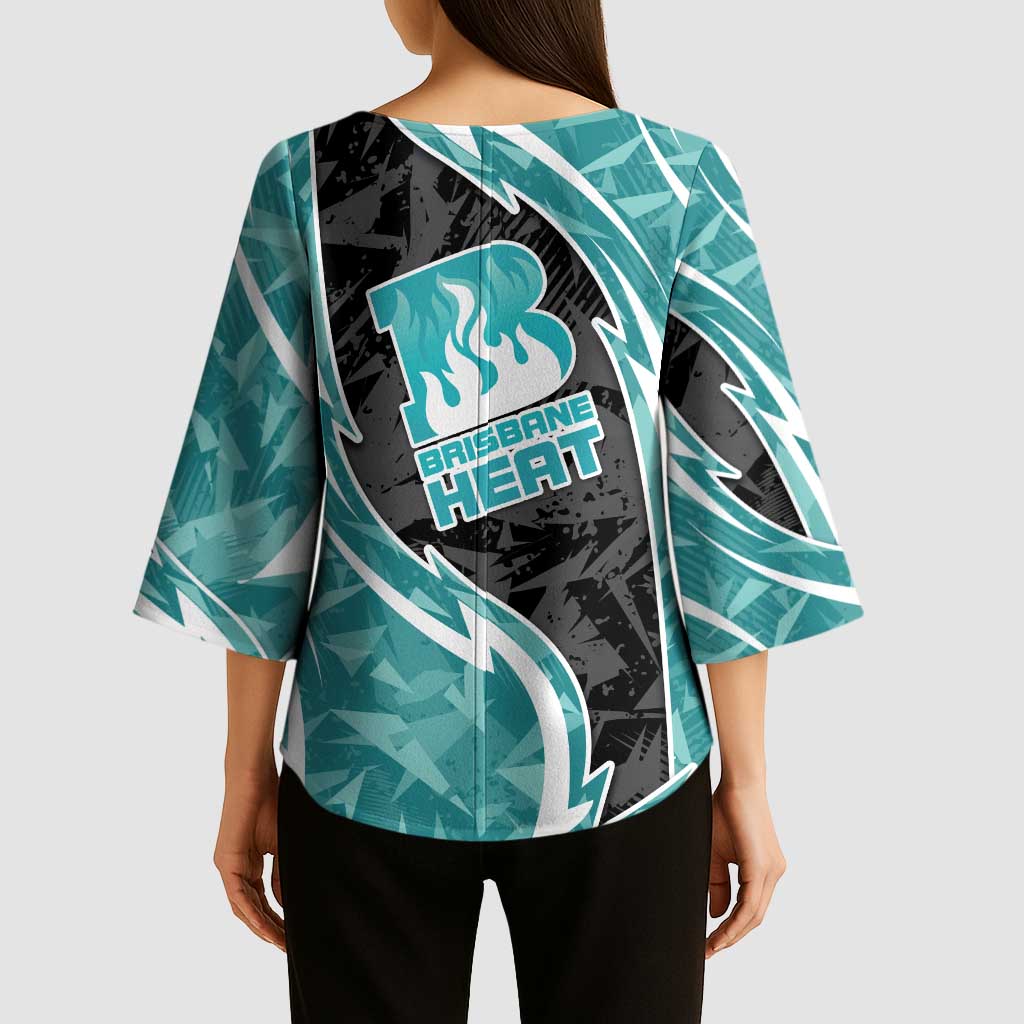 Brisbane Heat Kimono Sleeve Blouse Flaming Lightning Storm Geometric Sports Mascot Art
