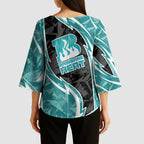 Brisbane Heat Kimono Sleeve Blouse Flaming Lightning Storm Geometric Sports Mascot Art