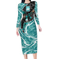 Brisbane Heat Long Sleeve Bodycon Dress Flaming Lightning Storm Geometric Sports Mascot Art