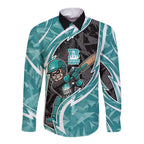 Brisbane Heat Long Sleeve Button Shirt Flaming Lightning Storm Geometric Sports Mascot Art