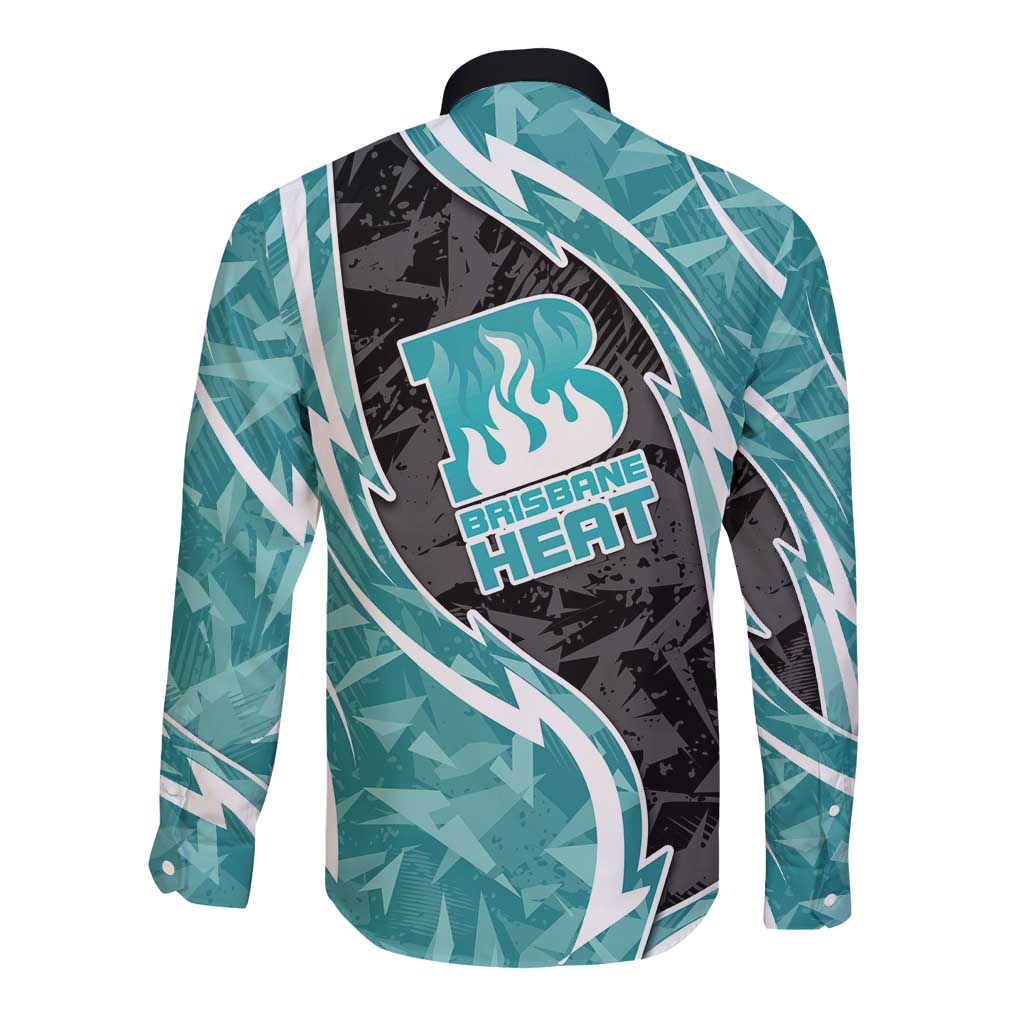 Brisbane Heat Long Sleeve Button Shirt Flaming Lightning Storm Geometric Sports Mascot Art