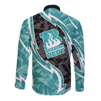 Brisbane Heat Long Sleeve Button Shirt Flaming Lightning Storm Geometric Sports Mascot Art