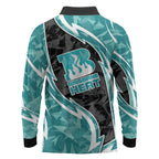 Brisbane Heat Long Sleeve Polo Shirt Flaming Lightning Storm Geometric Sports Mascot Art
