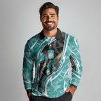 Brisbane Heat Long Sleeve Polo Shirt Flaming Lightning Storm Geometric Sports Mascot Art
